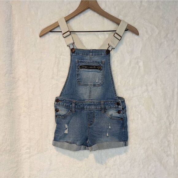 Justice Denim Romper Shorts Shortalls Blue Wash Girls Size 10 - Picture 1 of 6